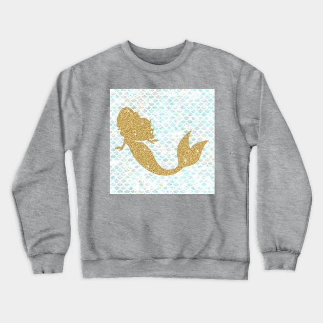 Turquoise Pattern Golden Mermaid Crewneck Sweatshirt by ElenaDanilo